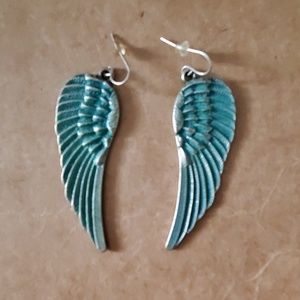 Angel wing earrings blue or gray (sale is for one)